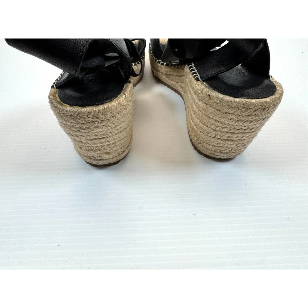 Eileen Fisher Willow Tumbled Leather Wedge Espadrille Women 8 EUC $198‎ Open toe